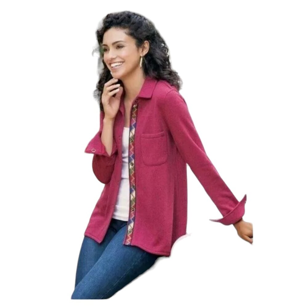 NWOT SOFT SURROUNDINGS Willow Shacket Sweater Jacket, Red Long Sleeve Casual, PS